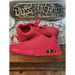 Red Skechers Uno Stand on Air Sneakers sz 8.5 Air Cooled Memory Foam Streetwear
